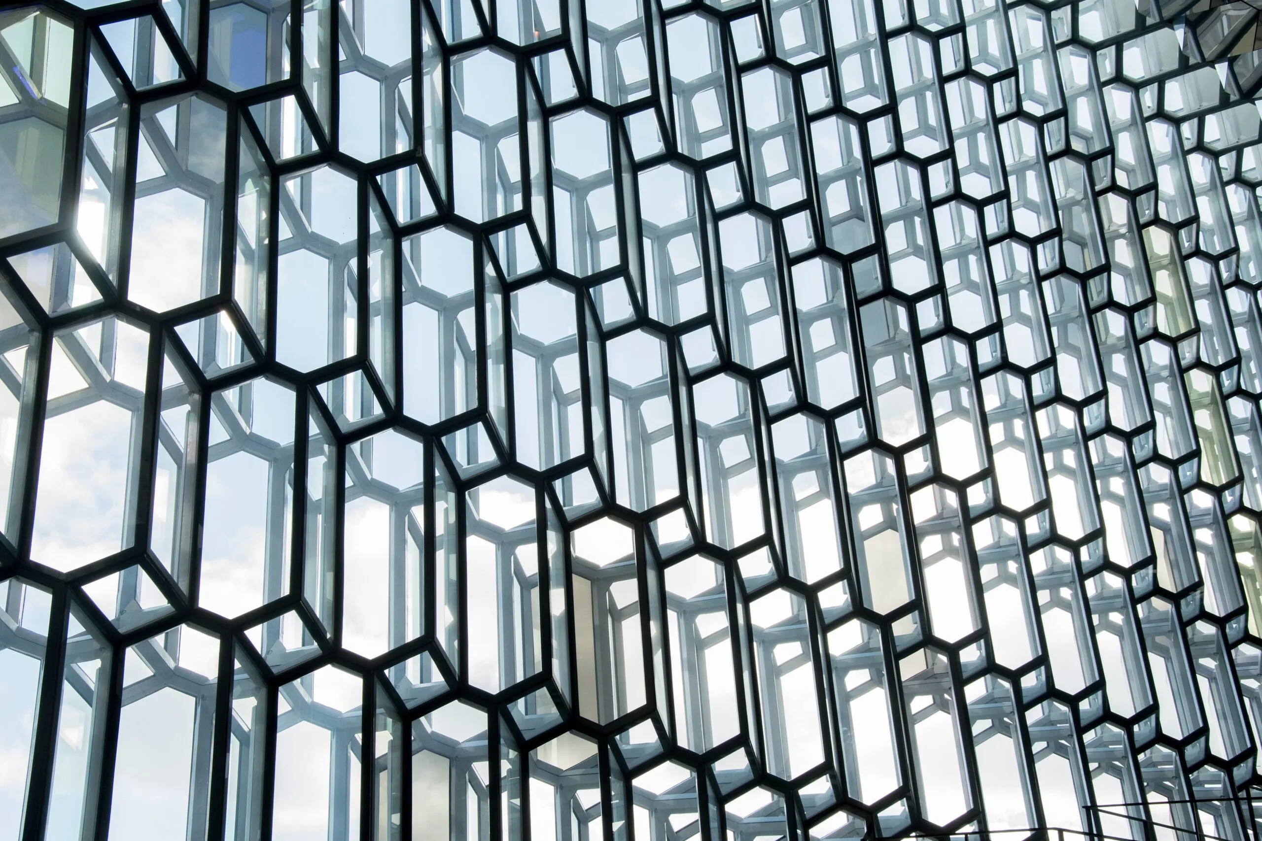 Up close view of a strange glass pattern, almost looking like a mirror